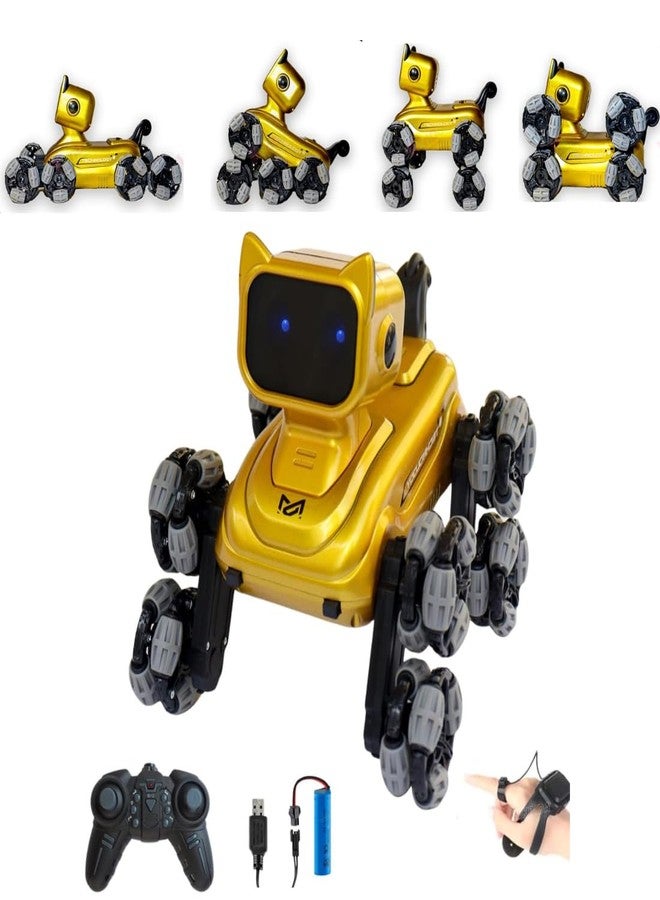 VikriDA 8WD Gesture Sensor RC Stunt Car - Remote Control 8-Wheel Robot Vehicle with Lights & Music - Hand Control Drift Car Toy - Gold - Image 1